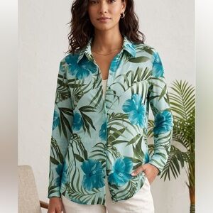 Cami Swim Tropical Hibiscus Mesh Button Up Cover Up Large